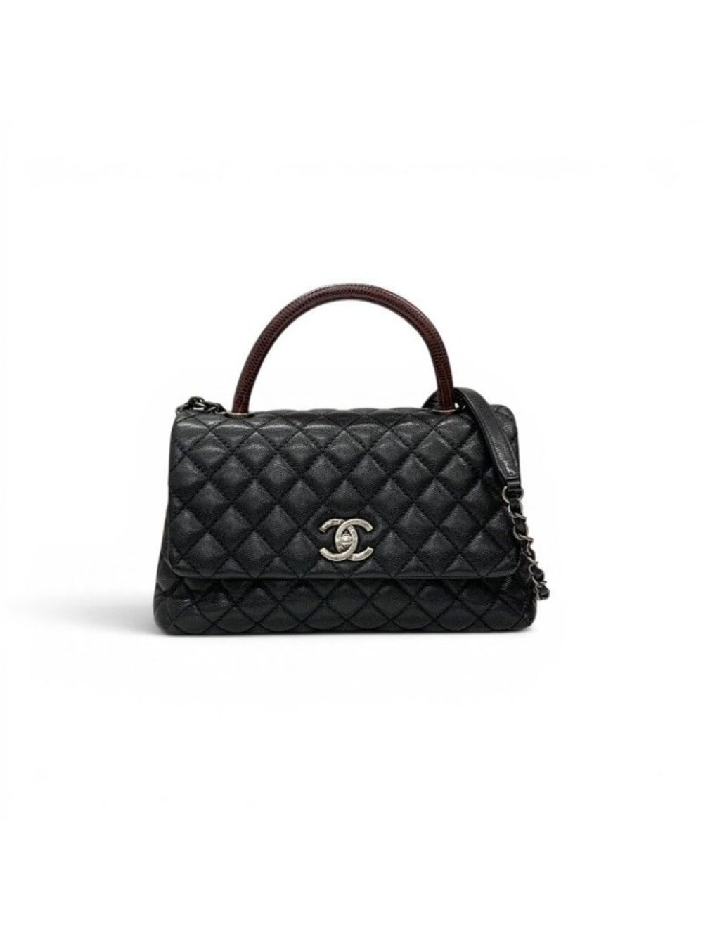 Chanel Coco Handle 29 Shoulder Bag Black Bordeaux Silver Quilted CC Logo